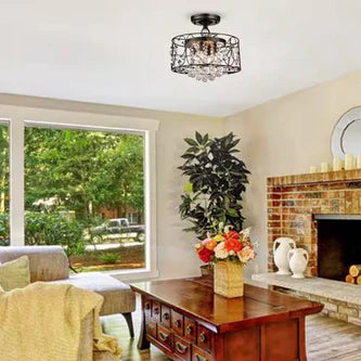 16 in. 4-Light Black Brushed Gold Semi-Flush Mount