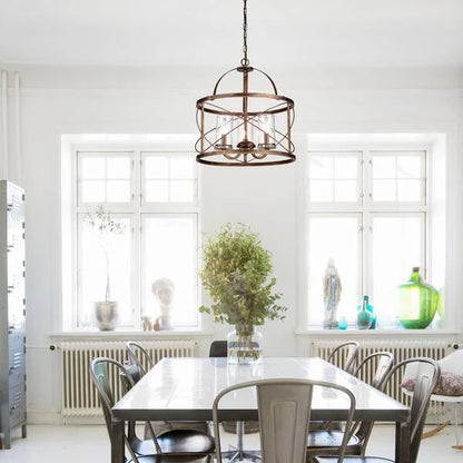 3-Light Brushed Copper Lantern Style Drum Chandelier